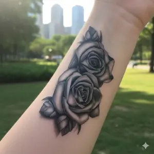 Waterproof Dual Rose Temporary Tattoos - Sweatproof & Long-Lasting Body Art Stickers. Easy to Apply & Remove, Skin-Friendly, No Residue. Perfect for Festivals, Parties & Body Painting. Artistic Fake Tattoo Designs.