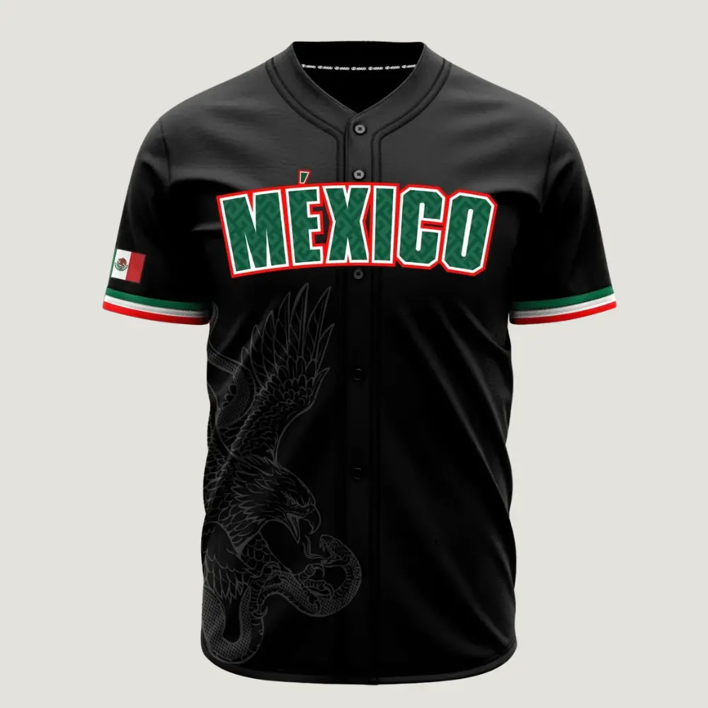 Mexico Eagle & Snake Baseball Jersey – Mexican Heritage Button Up Sports Shirt, Breathable Mesh Athletic Jersey, Unisex Game Day Fan Apparel
