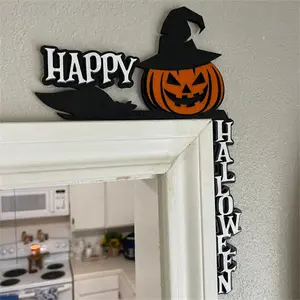 Halloween Door Corner Decoration Set, Witch Bat Design, Pumpkin Ghost, Autumn Holiday Decor for Home Office, Halloween Theme, Halloween House Decor