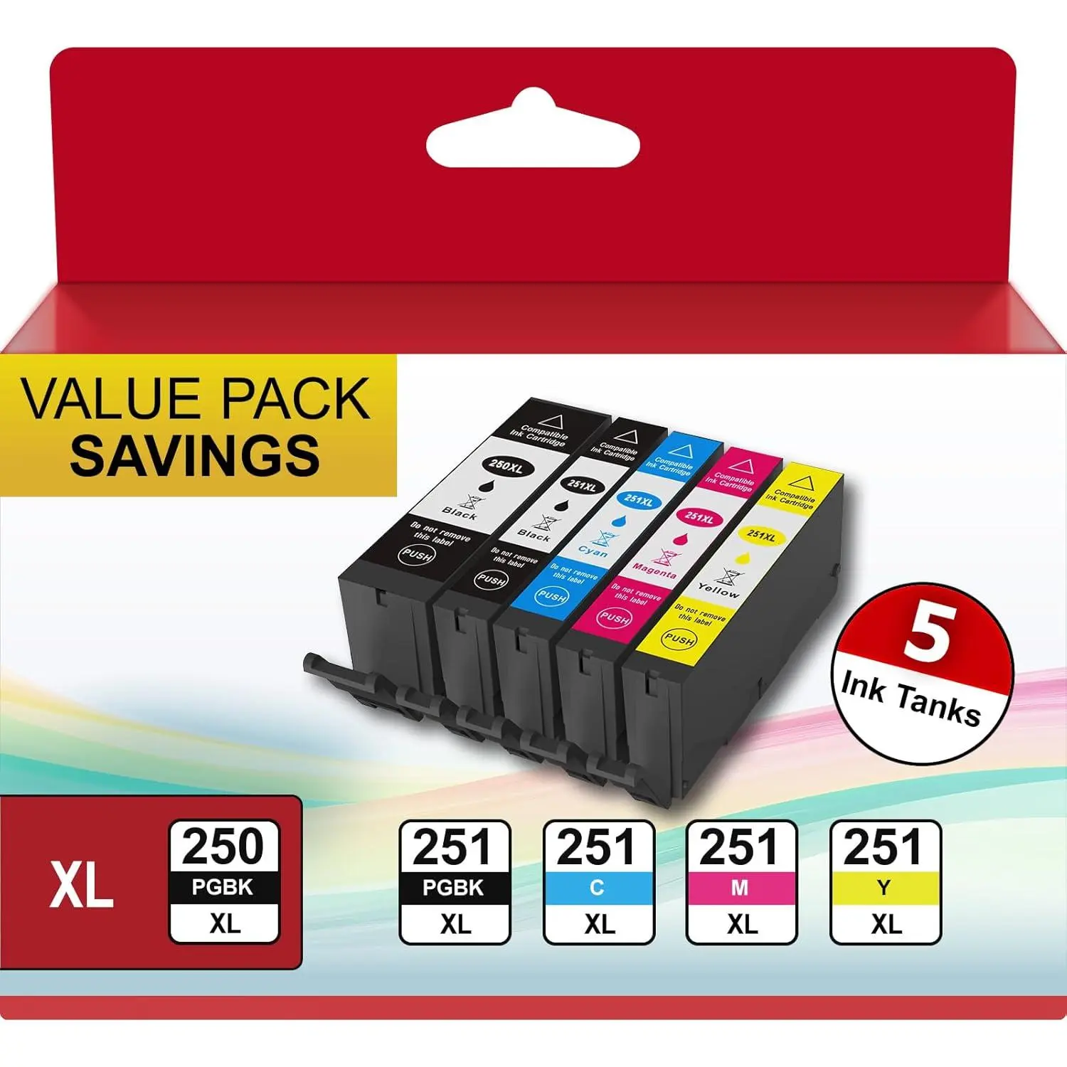 PGI-250XL CLI-251XL Compatible for  250 and 251 Ink Cartridges Work with  PIXMA MX922 MX920 IX6820 MG5520 MG7520 IP8720 MG6620 (PGBK Black Cyan Magenta Yellow, 5XL Pack)