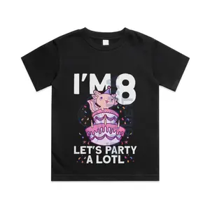 Axolotl I'm 8 Bday Party Cute 8th Birthday Kids Axolotl Cotton T-shirt, Graphic Print Round Neck Short Sleeve Casual Crew Neck Tee girly tops shirts for girls Crew Neck Cardigan