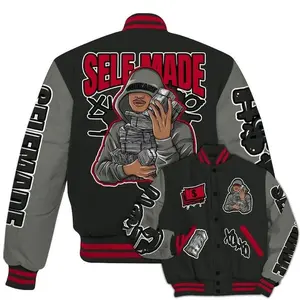 Shadow 2025 10s Match Varsity Jacket, Selfmade Concept Baseball Coat, Modern All Over Print Streetwear, Trendy Sneaker Outfit