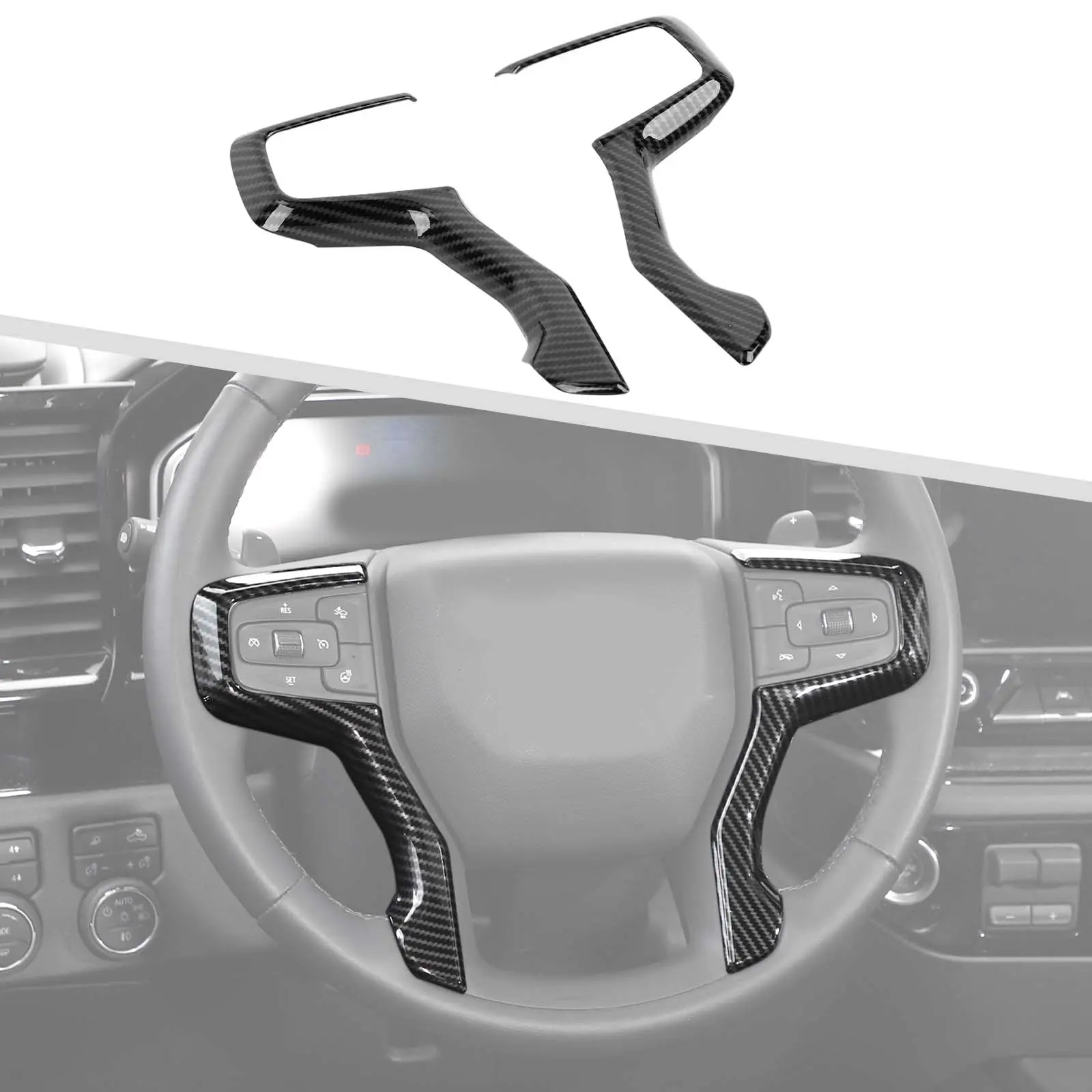 ABS Carbon Fiber Steering Wheel Button Cover Trim Set - Polyurethane, 24*12*4 cm, Self-Adhesive, Fade Resistant Chevy Interior Accessory for Silverado 1500 (2019), Suburban (2020), Tahoe (2021) Trucks, Father's Day Gift, Decoration, Steering Wheel Decor,,