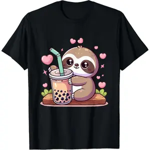 Cute Sloth Boba Bubble Milk Tea Kawaii Women  Sloth T-Shirt