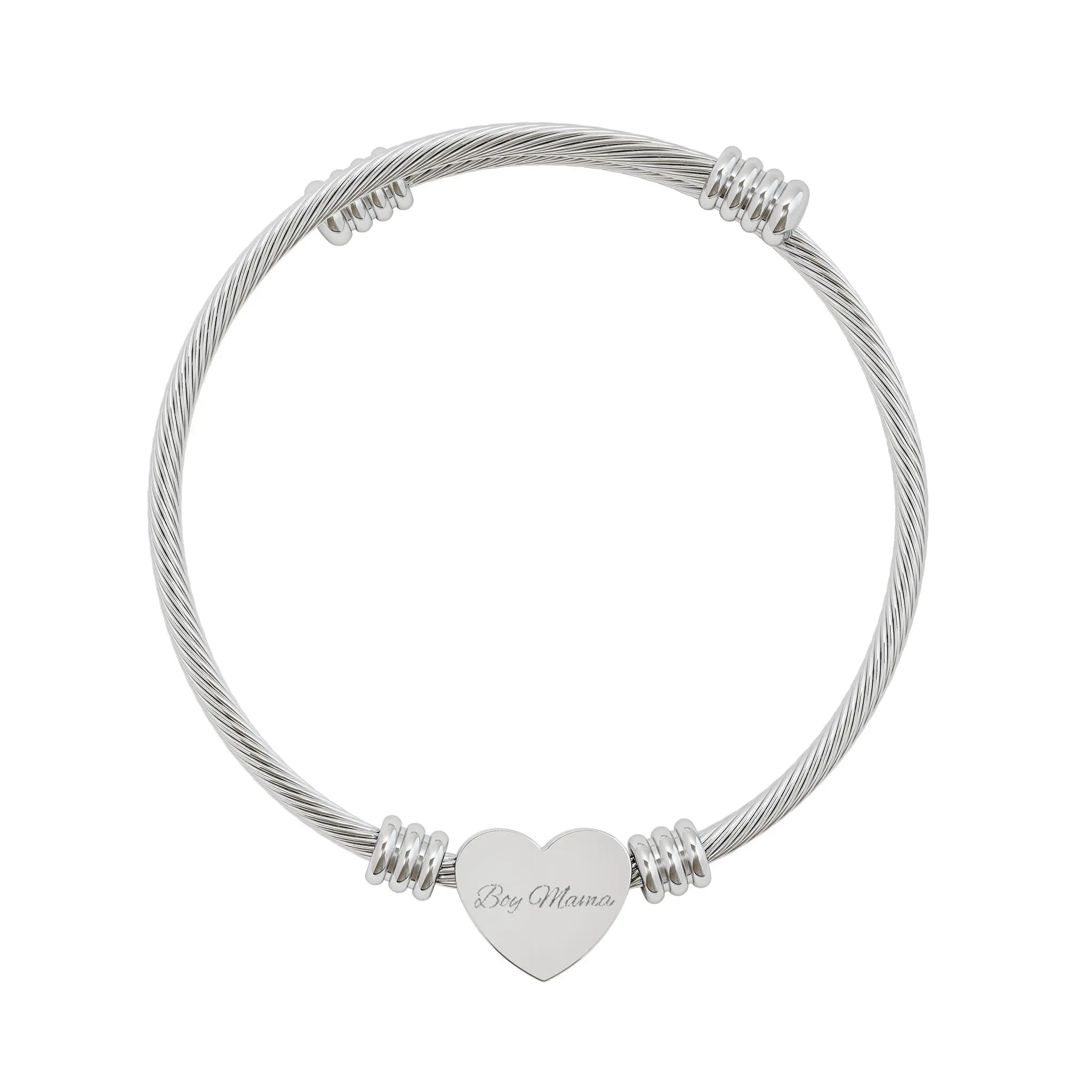 Engravable Heart Cuff Bracelet - Personalized Surgical-Grade 316L Stainless Steel Wire Bangle, 13.5x11mm, Hypoallergenic PVD Coating, Unisex Adult Heart Charm Jewelry for Daily & Casual Wear, Self-Care Accessory, Daily Wear