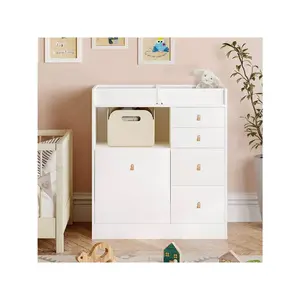 FUFU&GAGA Baby Changing Table Dresser with 5 Drawers & Shelf, 2 in 1 Nursery Dresser Chest for Infants w/Changing Station, Changing Pad, Storage Changing Station Dresser, White Furniture Organizer