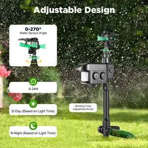 CNCEST Solar-Powered Motion-Activated Adjustable Sprinkler, 30ft Detection Range, 120° Sensor, 3 Spray Modes, Automatic Watering Device, Outdoor Garden Water Sprinkler for Deer & Rabbit Protection, Automatic Watering Devices, Garden Watering Sprinkler