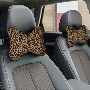 Leopard Print Car Seat Neck Pillow, Breathable Headrest Cushion, Soft Plush Material, Reduces Fatigue, Comfortable Neck Support