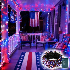 50/100 LED Blue String Lights, July 4th Patriotic Cluster Lights, Party Lights, 8 Modes, Waterproof, Memorial Day Decoration, Outdoor Indoor Decorative, Outdoor Twinkle Lights, Indoor Outdoor