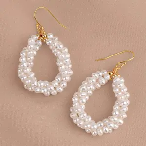 Twist coil ear hook/fresh water pearl Earrings/White Pearl Earrings/Small Pearl Earrings/Pearl Cluster Earrings/Handmade Pearl Earrings/Chandelier Pearl Earrings/