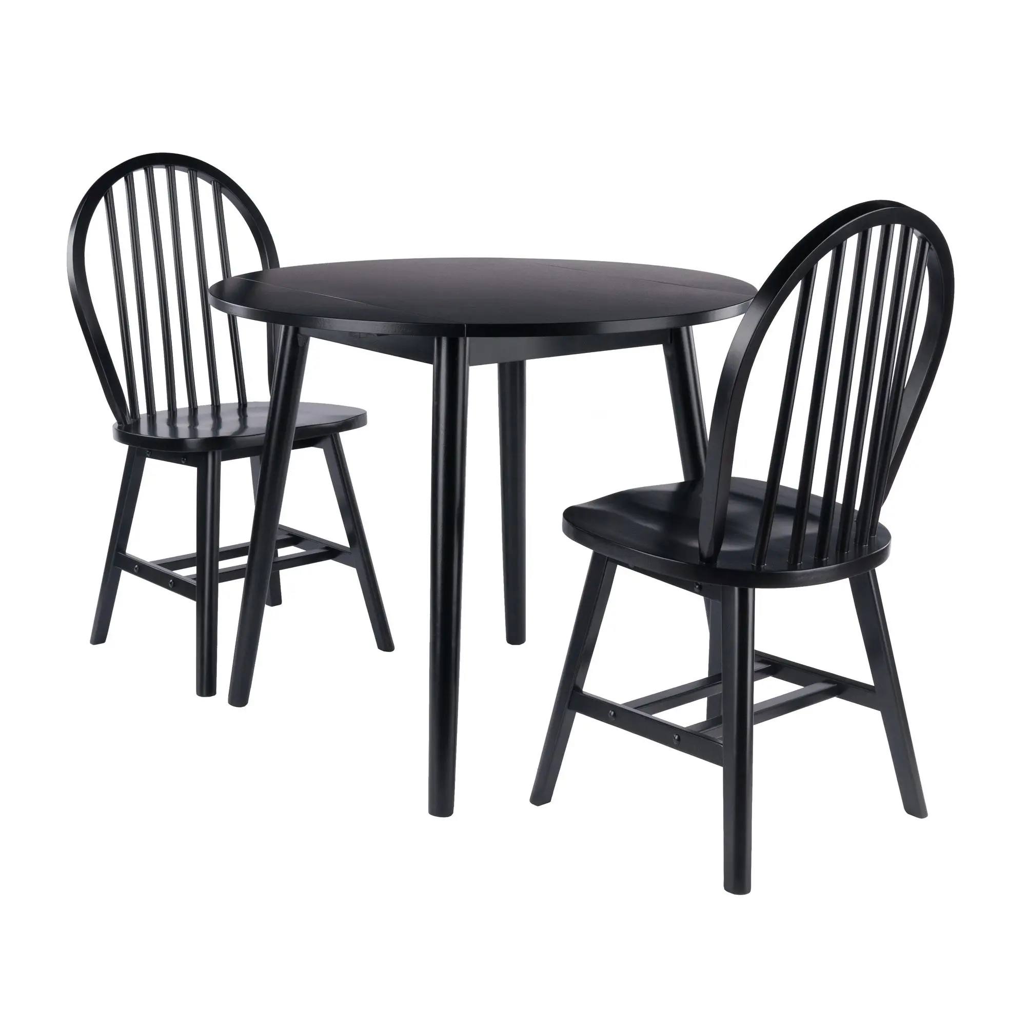 Winsome Moreno 3-Pc Drop Leaf Dining Table with Windsor Chairs, Black, Solid / Composite wood