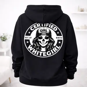 Certified Whitegirl Graphic T-Shirt, Est At Birth Skull Girl Streetwear Tee, Dark Aesthetic Urban Style Black Shirt, Unisex Casual Fashion Top