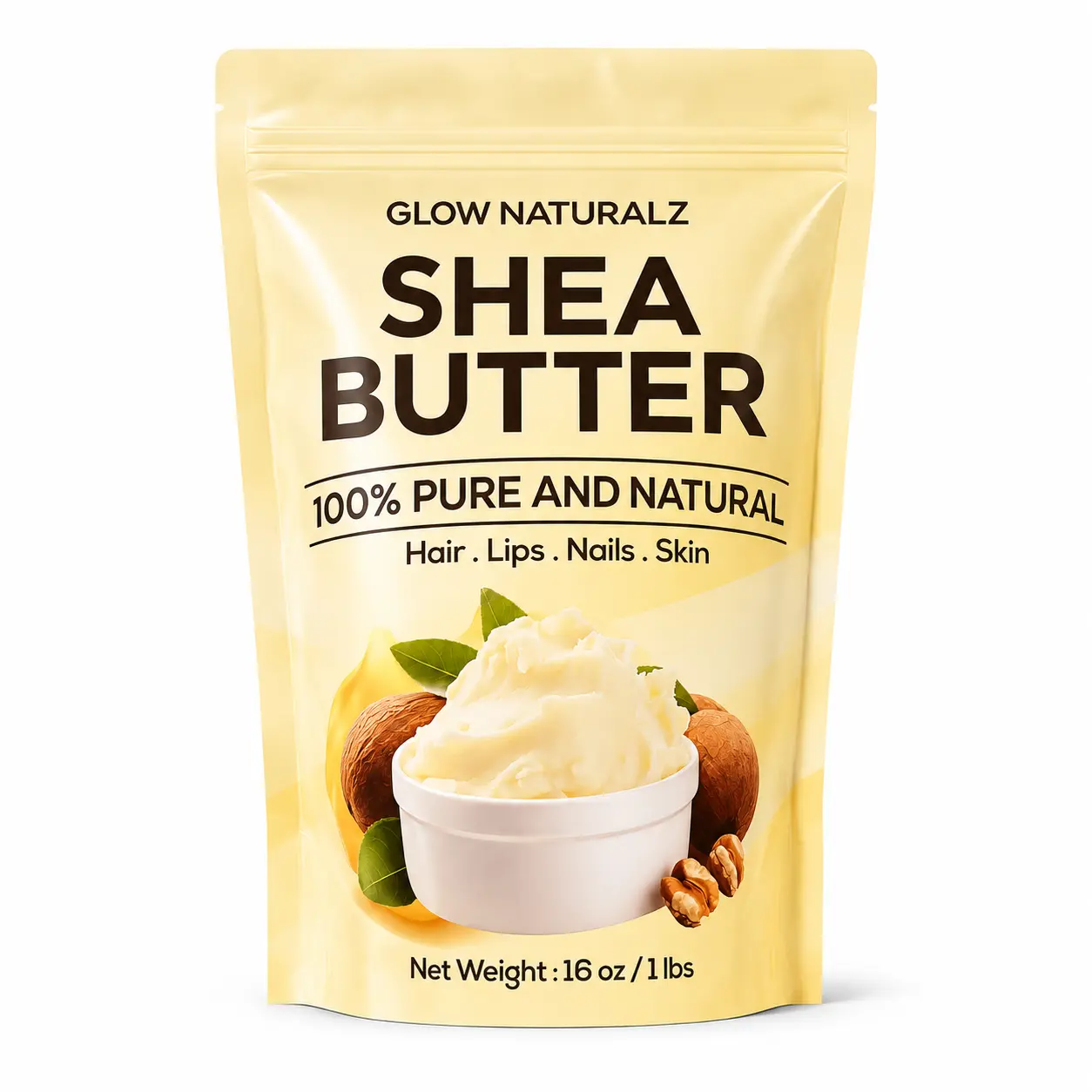 Glow Naturalz Shea Butter 100% Pure and Natural for Hair Lips Nails Skin 16 oz 1 lbs