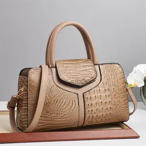 Women's Crocodile-Embossed Top Handle Handbag – Fashionable, Durable & Versatile Purse for Office Work Everyday Use, Comfort Grip & Secure Pockets – Khaki, Coffee, Black