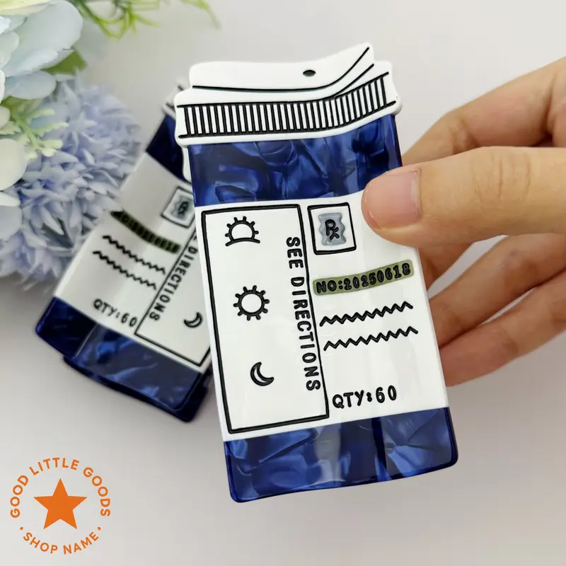 Blue Prescription Bottle Hair Claw Clip for Women & Girls, Inspired Fun Gift Design for Medical Professionals, Pharmacists, Doctors & Fellow Mentally ill besties, Premium Hair Accessory for Her, Bestie, BFF