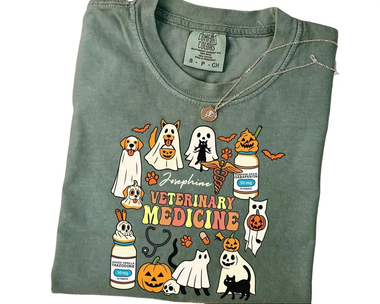Comfort Colors Veterinary Halloween Shirt, Personalized Vet Med Tee