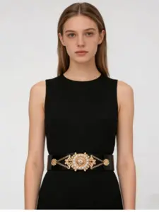Cross-border Pearl Mermaid Head Metal Belt Women's Versatile Fashion Coat Shirt Waist-cinching Elastic Adjustable Waist Cinch