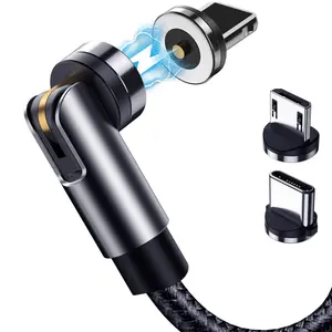 Magnetic Charging Cable 5-Pack (3/3/6/6/10FT) - 540° Rotating Magnetic Phone Charger Cable with LED Light - 90° Angle Connector, Nylon-Braided Cords (Black)