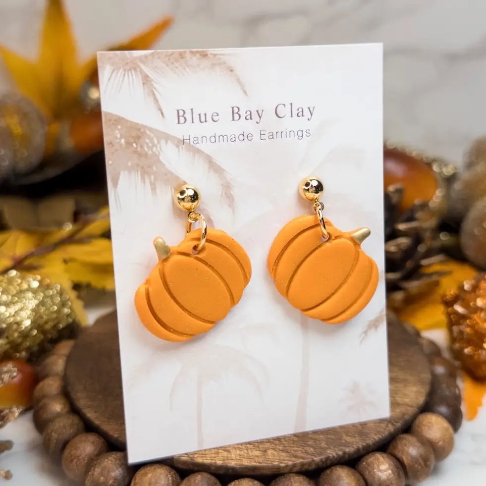 Blue Bay Clay Handmade Pumpkin Drop Earrings Hypoallergenic & Nickel-Free Autumn/Fall Accessories