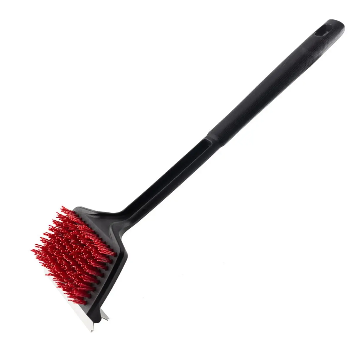 212 MAIN Sturdy 2-in-1 18-in Flat Top Grill Brush, Nylon Bristles, Stainless Steel Scraper, Handle - Barbecue Accessories for Campfire/BBQ Party Outdoor Camp Kitchen Use
