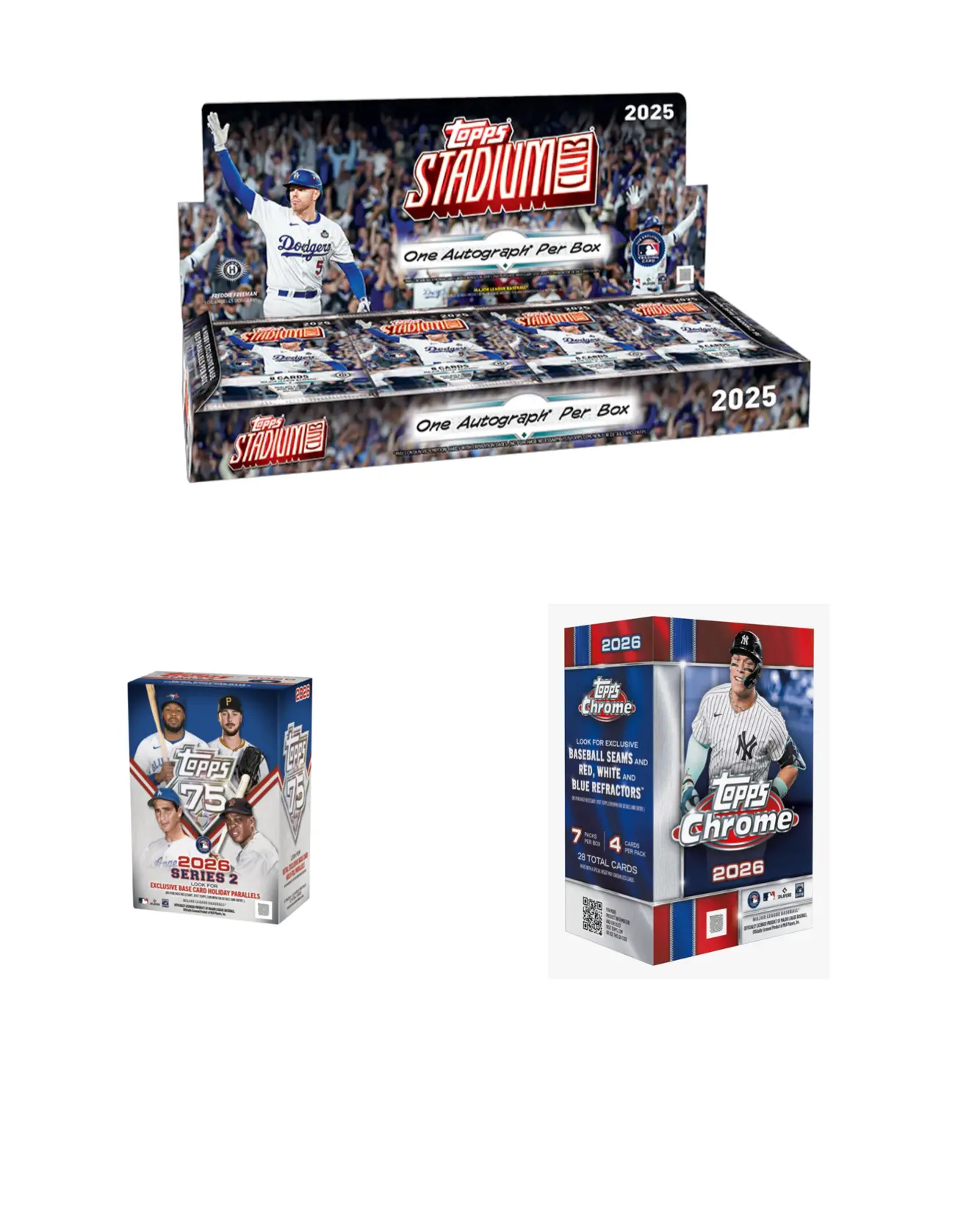 8/18 Price Drop #1 (4:00 PM CST) - '25 Stadium Club Hobby (x1), '26 Topps Chrome Blaster (x1), '26 Series 2 Blaster (x1)