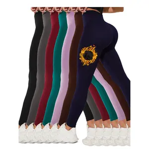 2024 7-Pack High-Waisted Plush Lined Leggings, Winter Thermal Warm Full Length Yoga Pants For, Hiking, Running, Fashionable Activewear For Women - Assorted Colors