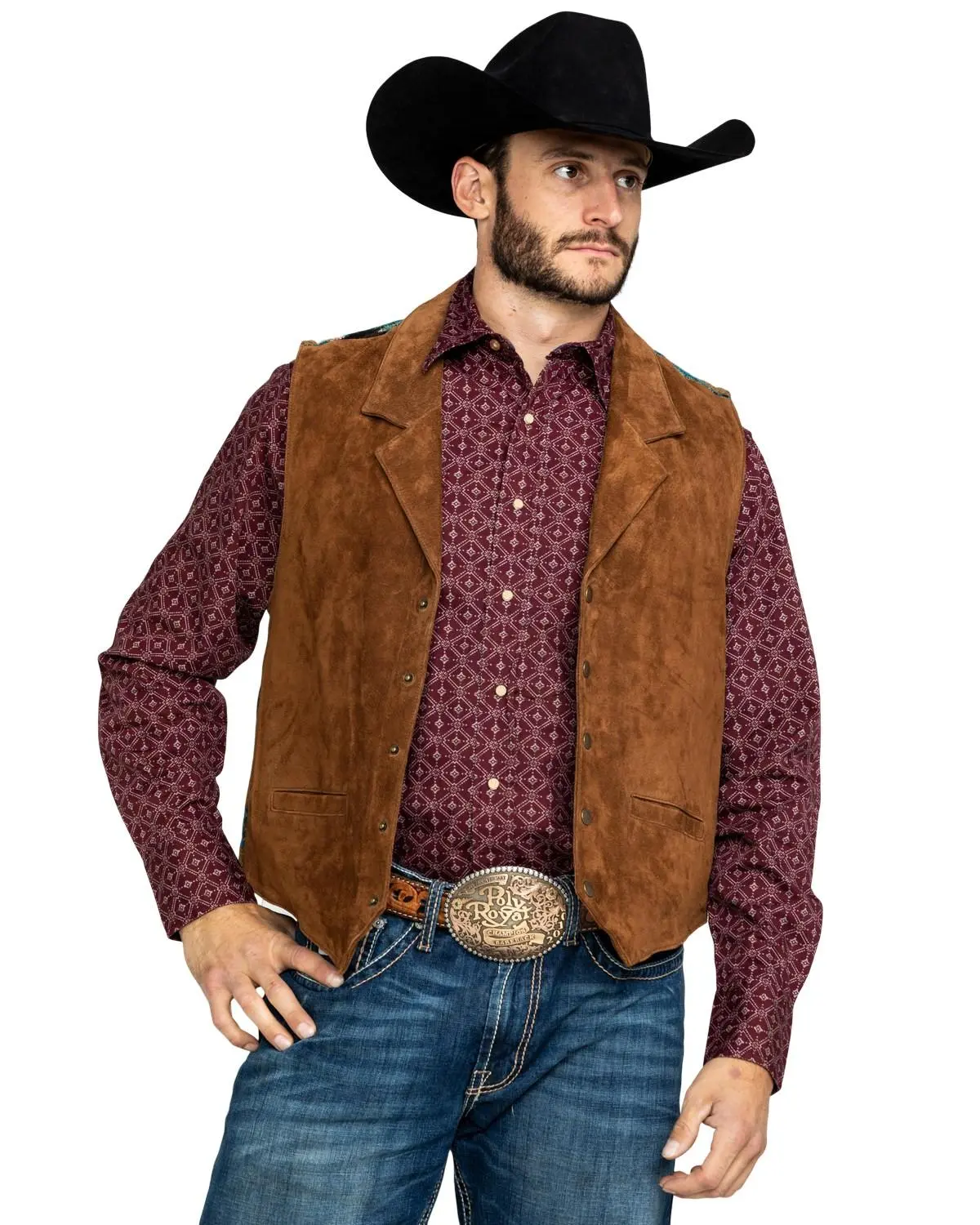 Scully Men's Leatherwear Southwestern Knit Back Suede Vest - 1045-81-Cin