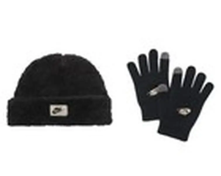 NWT Nike Unisex Youth Beanie and Gloves 2 Piece Set Black Size 8/20 9A3070-023