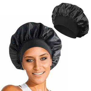 Newly Satin Night Hair Cap Women's Solid Sleeping Hat Sleep Care Bonnet Nightcap For Women Unisex Solid Wide-brimmed Sleeping Hat