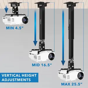 Mount-It! Full Motion Projector Wall & Ceiling Projector Mount Height Adjustable 4.5" - 25.5" Durable Steel Adjustable for Optimal Viewing Angle 360° Swivel 40 lb Load Capacity