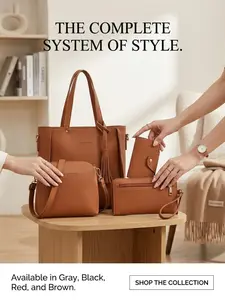 JINGPIN 4Pcs Tote Bag Set for Mother's Day Gift, Vegan Leather Shoulder Bag with Tassel, Large Capacity Work Purse for Women, Viral Aesthetics #handbagset