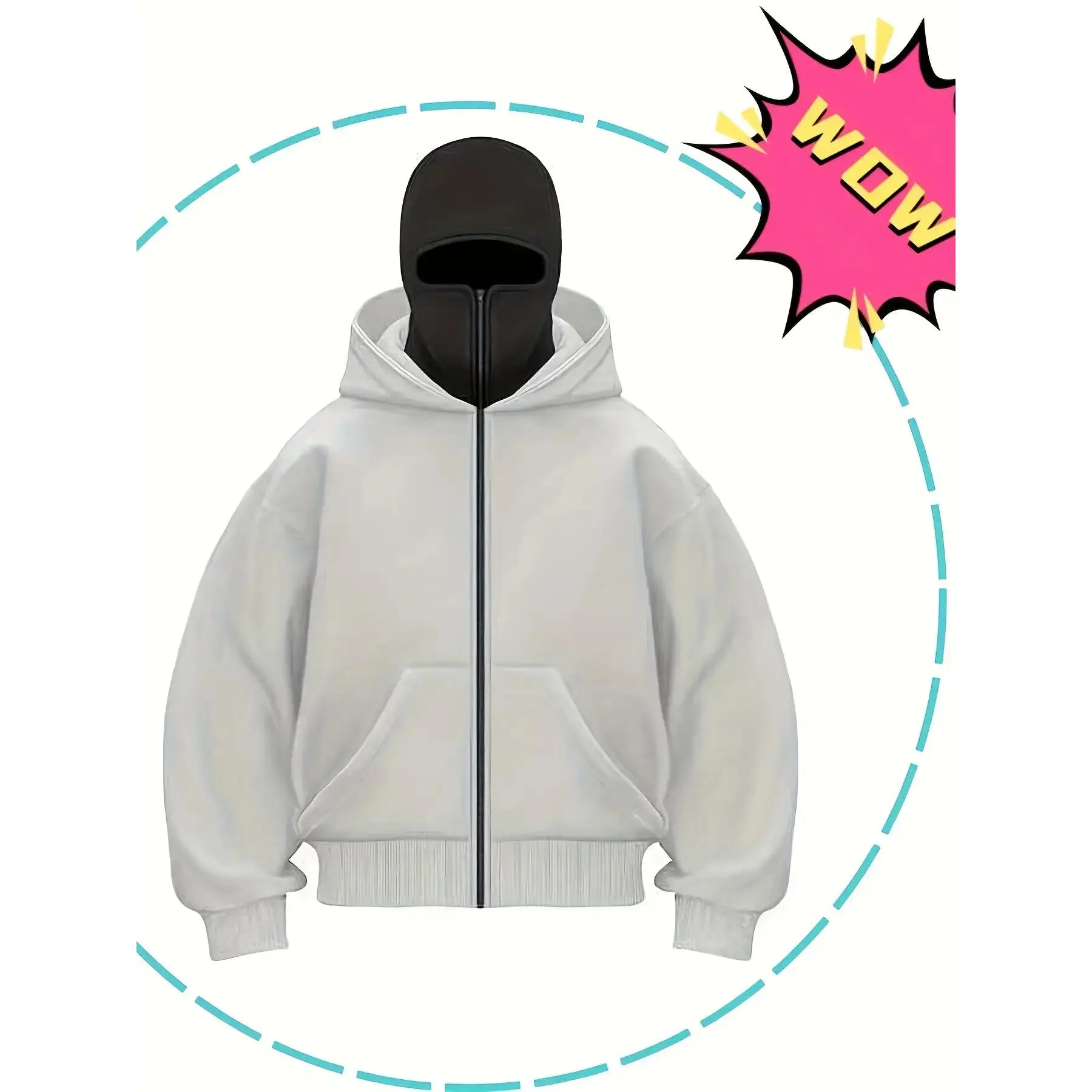 Quick-Dry Windproof Full-Zip Hooded Jacket with Mask Lightweight High-Stretch Compression Fit Gym Running Outdoor Sportswear, Full-Length Zipper & Pockets, Hand Washable Hoodie White Classic Design Everyday Essential