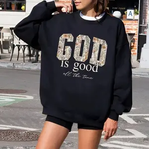 God Is Good Christian Sweatshirt Women's Sweatshirt Casual Print Long Sleeve Round Neck Pullover for Daily Wear, Ladies Clothing Fall & Winter Fashion Unisex Sweatshirts
