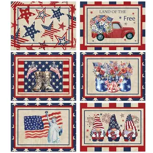 2D 6-piece set patriotic table placemats for July 4th, Independence Day retro American 250th anniversary flag star striped placemat, suitable for indoor and outdoor party decoration 13 x 35.5 inches/13 x 47 inches/13 x 72 inches