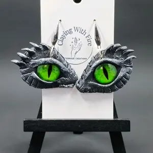 Clayling With Fire Dragon Eyes GREEN Handmade Creations Unique Earrings for Stylish Look