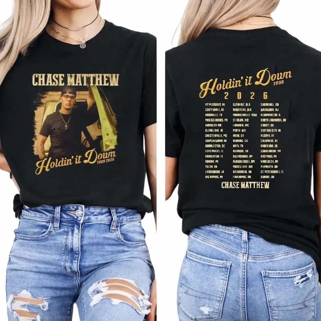 2026 Chase Matthew Holdin' it Down Tour  T-Shirt, Unisex Cotton Shirt, Singer Shirt, Matthew's Tour 2026 Shirt, Concert Merch Fitcheck