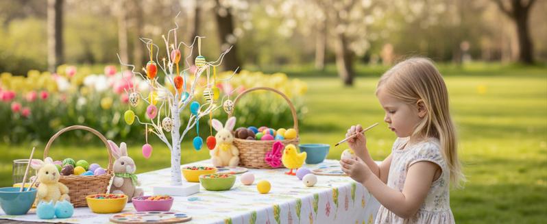 EAMBRITE Easter Decorations Lighted White Birch Tree with 18x2 Eggs Ornaments, 24 LED Lights, Battery Powered Timer, Tabletop Centerpiece for Spring Home Decor, 2 Pack