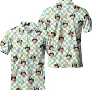 Custom Face Easter Bunny Polo Shirts For Men Golf Polos Personalized Rabbit Shirt