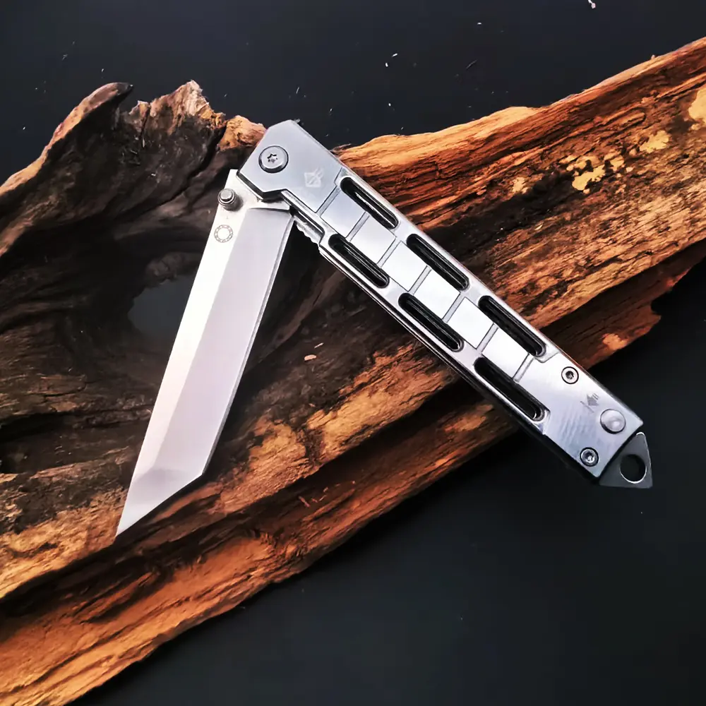 Men's Stainless Steel Compact Portable Multipurpose Folding Knife - Retractable Blades, Training Slingshot, Window Breaker, Protective Cover, Black & White Color Scheme, Carving, Outdoor Use, Adults' Holiday Gift, Portable Multipurpose Knives, Black And W