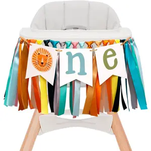 Gostman Wild One Lion High Chair Banner - Jungle Safari 1st Birthday Party Decoration, Lion Sign One Party Celebration Decor (lion one banner)