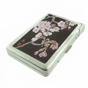 Cherry Blossom Branch Vintage Design Metal Case Wallet with Built in lighter