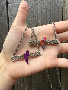 Pink Spiny and Purple Mojave Cowgirl Lightening Bolt Sterling Silver Necklace