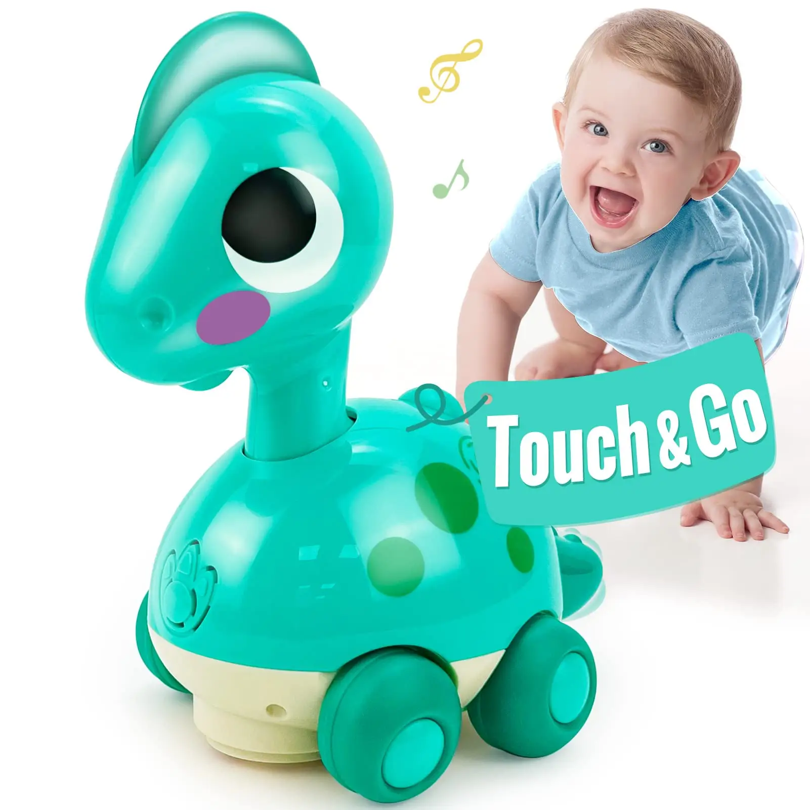HOLA Crawling Dinosaur Musical Toys, Tummy Time Baby Toy with Music Lights and Motor Activities one Year Old Toys, Infant Toddler Toys Christmas Stock