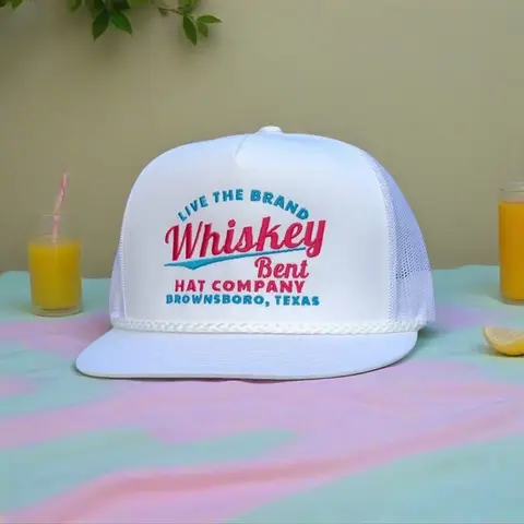 WHISKEY BENT HAT Men's High Profile Cali Adjustable Cotton Trucker Snapback - Snapfit Adjust, Cool Mesh Back, Casual Cap, Universal Trucker Design, Quilted Cotton Sweatband, One Size Male Street Fashion Accessory (Festive & Party Supplies, Men's Hats)