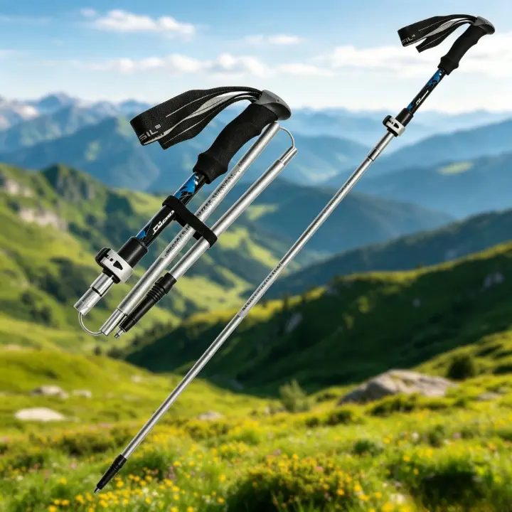 Unisex Foldable Hiking Poles, Adjustable Alloy Climbing Sticks, Lightweight & Telescopic Double Pole Set for Outdoor Sports & Camping, Retractable Length, Climbing Hiking Sticks, Telescopic Poles