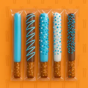 Chocolate Coated Blue Pretzel Rods – Assorted Toppings – Bulk 50 Pack – Individually Wrapped – Baby Shower Favors, Party Treats, Candy Table Snacks