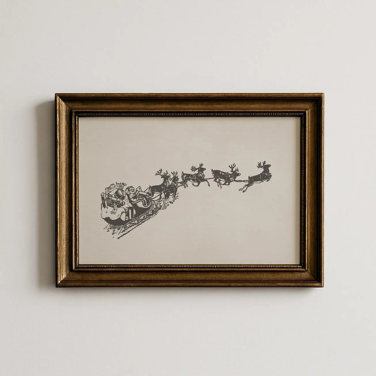 Vintage Santa Reindeer Wall Art, Christmas Poster , Cottagecore Holiday  Decor  | Framless Poster W