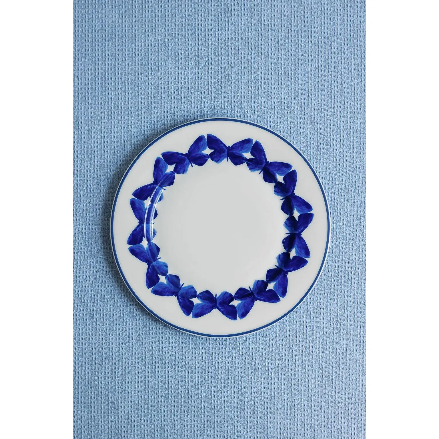 Cobalt Butterfly Salad Plate Ceramic 8-Inch Diameter with Smooth Glazed Finish Dishwasher & Microwave Safe for Everyday Use BPA Free Aesthetic Serving