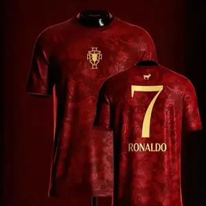[HOT 2026] Ronaldo No.7 Portugal Red Soccer Jersey – GOAT Print Gold Number Football Shirt