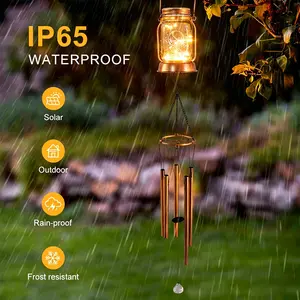 Solar Wind Chime with Elegant Lighted Lamp - Water Resistant Outdoor Solar-Lit Wind Catcher, Environmentally Friendly Ornament with Easy Suspension Installation & Dual Audio-Visual Experience for Courtyard Home Improvement Decor